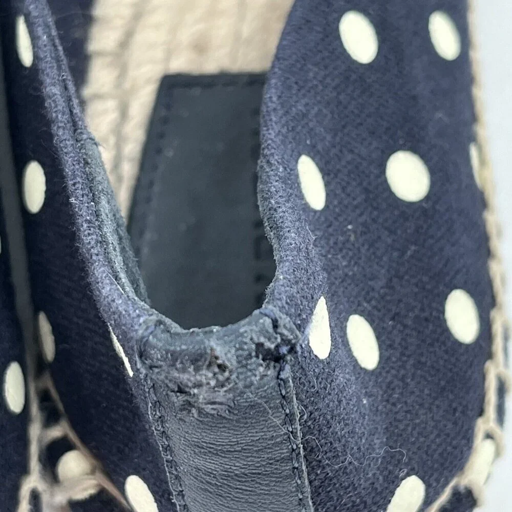 Tory Burch NAVY TEA ROSE Classic Dot‎ FLAT ESPADRILLE Slip On Size 6.5